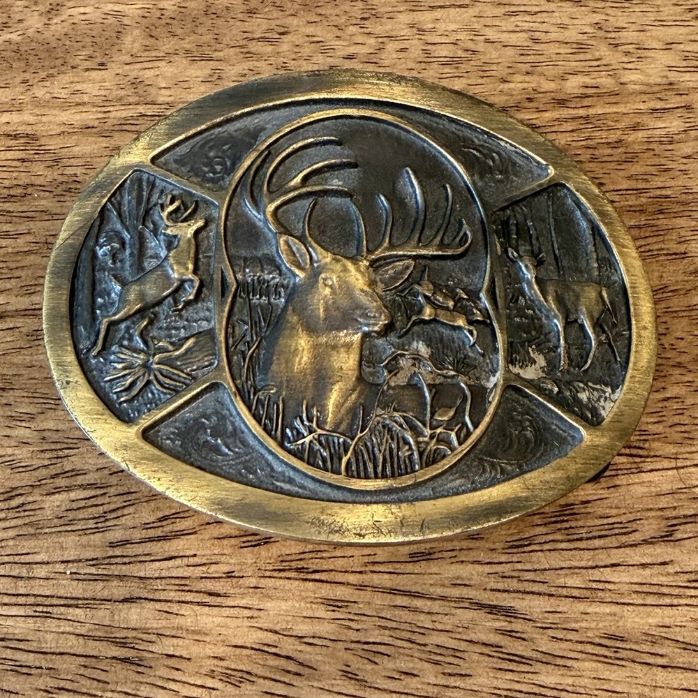 Elk Deer Wildlife Scene Attitude Series Montana Silversmiths Belt Buckle
